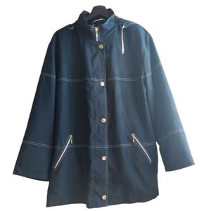 Lightweight Windbreaker Jacket Unisex  Outdoor Hooded Button Zipper Dark Blue